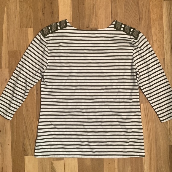 Cha cha vente Green/White Striped Crewneck 3/4 Length Sleeve Blouse Women’s S - Picture 8 of 8